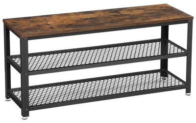 Schoenenbank 100x30x45 cm mit 2 Gitterböden, Vintage Braun/Schwarz