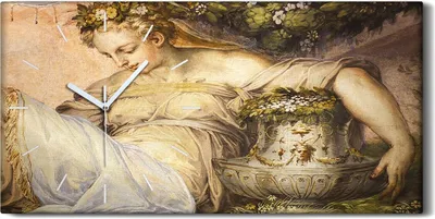 Produktbild von Küchenuhr Bürouhr Leinwand Uhr 60x30 Malerei Antike Frauen Blumen Kunst - weiße Hände