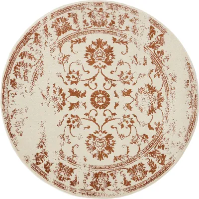 Produktbild von benuta Vintage Teppich Wohnzimmer Suki Creme/Orange ø 120 cm rund Wohnzimmerteppich Schlafzimmer weich orientalisch