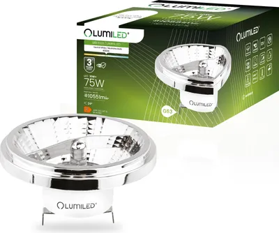 Obrázek produktu pro LUMILED LED žárovka AR111 G53 patice 12V 10W (ekvivalent halogenové žárovky 75 W) Neutrální bílá 4000K 24° vyzařovací úhel Stříbrná 1055 lm Ra>90 Hliník PC