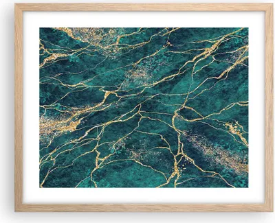 Produktbild von Gerahmtes Poster - Rahmen in heller Eiche - Abstraktion Gold Türkis - 50x40 cm - Wand Bild - Wanddeko - Wandbilder - Kunstposter - Wandposter - Bilderrahmen - Bilder - Kunstdruck - P2NAA50x40-4564
