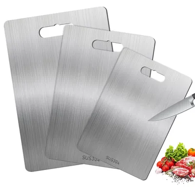 Produktbild von Schneidebrett Set von 3 - Edelstahl - Beidseitig - Küchenbrett - Dickes Brett - Für Fleisch/Obst/Gemüse
