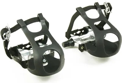 Produktbild von Schwarze Singlespeed Fahrradpedale aus Aluminium, Nylonriemen & Kunststoffhaken