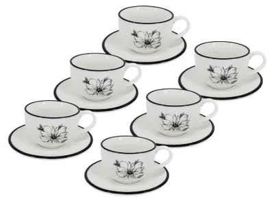 Image de Lot de 6 pièces - Tasse à cappuccino avec soucoupe Alba Dash Bloom, 200 ml, fleur noire