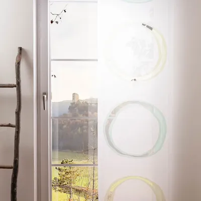 Produktbild von Schiebegardinen Meterware Ausbrenner Swirl Kreise weiß grün 60cm