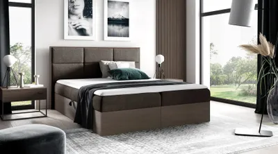 Produktbild von Kontinentales Bett 140x200 CHANTELLE 2 - dunkle Eiche / Braun + GRATIS Matratzenauflage