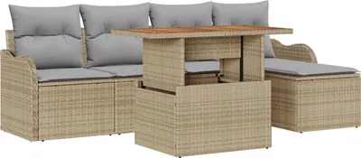 Produktbild von Möbel 6-teiliges Garten Sofa Set mit Kissen Beige Poly Rattan, 2-Sitzer Garten Sofa mit Stauraum & Kissen Beige Poly Rattan - Gartensofas 3358184