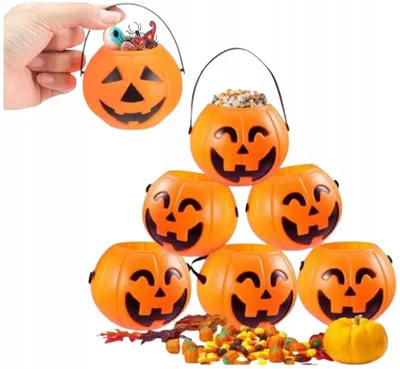 Produktbild von Halloween Kürbis Eimer Süßigkeiten Deko 6 Stück