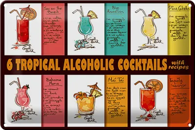 Produktbild von Blechschild Alkohol 30x20cm 6 tropical cocktails recipes