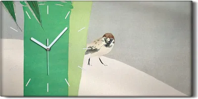 Produktbild von Wandbild Leinwand Bilder mit Uhr 60x30 Gemälde Tier Vogel Sperling Kunst - weiße Hände