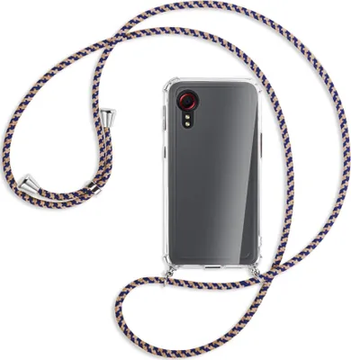 Produktbild von Handykette Backcover-Schutzhülle mit Band (Metall silberfarben) für Samsung Galaxy Xcover 5 (G525) - blau+beige