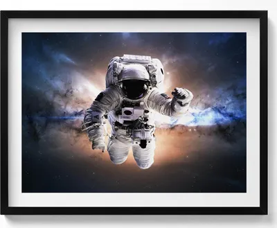 Produktbild von Astronaut im Weltraum– Wandbild mit Rahmen – Gerahmtes Bild  – Wanddekoration – 80x60 cm –  Schwarz Rahmen