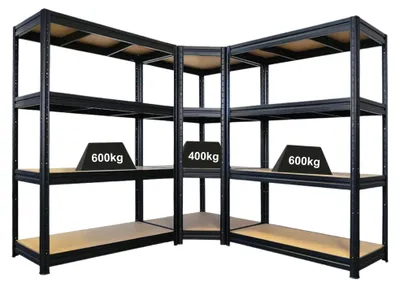 Produktbild von Mega Deal DINO | 1x Eckregal + 2x Schwerlastregal | HxBxT 180x210x60cm | Fachlast 400kg & 2x 600kg | Schwarz