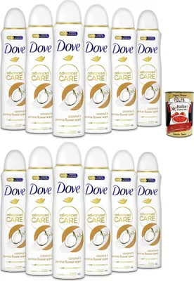 Produktbild von Dove deodorant Spray Advanced Care Go Fresh Kokosnuss- und Jasminblüten, deo Mit feuchtigkeitsspendenden und empfindlichen Formel,ohne Alkohol, 72 Stunden, 12x 150 ml + Italian Gourmet polpa 400g