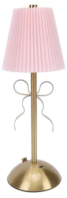 LED-Tischlampe mit Schleife, Stoffschirm, aufladbar, Gelb/Rosa