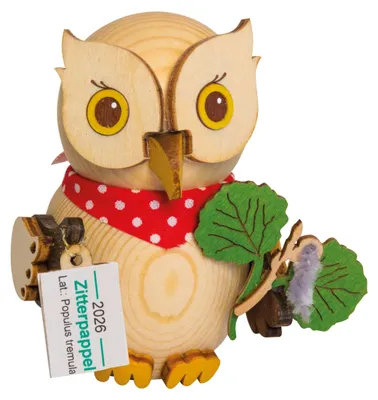 Produktbild von Drechslerei Kuhnert - Mini-Eule aus Holz - Jahreseule 2026 Zitterpappel - ca. 7 cm groß - aus dem Erzgebirge