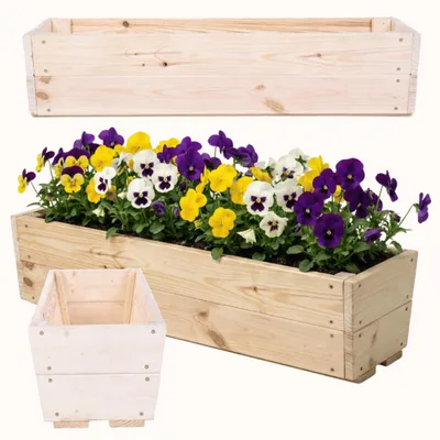 Produktbild von MODO24 Pflanzkasten, Blumenkasten, Balkonkasten, Pflanzkübel, Kräuter, Fensterbank, Wetterfest, Massivholz Kiefer, 19x83x25cm, Natur unbehandelt, KOR