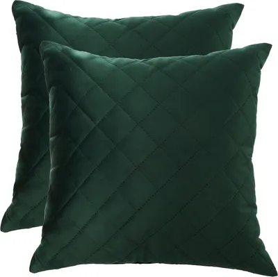 Produktbild von Samt Kissen Set, Zierkissen, 45x45 cm, Dunkelgrün, mit Füllung, Deko Kissen, Sofakissen für Wohnzimmer Schlafzimmer, Quilted Bottle Green [091]