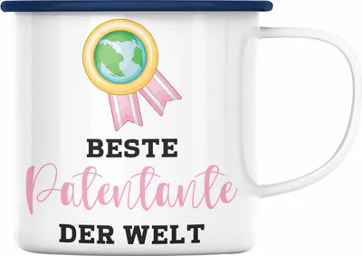 Produktbild von Trendation - Beste Patentante Der Welt Emaille Tasse Geschenk Geburtstag Weihnachten Lustig Geschenkideen von Nichte LieblingsPatentante Hier Bin Ich (Blau)