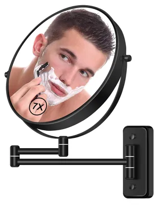Produktbild von Wandmontage Vergrößerungsspiegel für Make-up 1X/7X doppelseitig, 360° drehbar, für Badezimmer und Rasur, schwarz