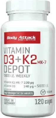 Produktbild von Body Attack Vitamin D3+K2 120 caps