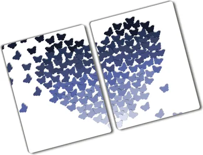 Produktbild von Tulup Glas Herdabdeckplatte - 2x40x52 cm - Glaskeramikkochfeld-Abdeckung Spritzschutz Glasabdeckplatte Kochplattenabdeckung und Schneidebrett - Zweiteilig - Kinderzimmer - Herz Schmetterlingen - Blau