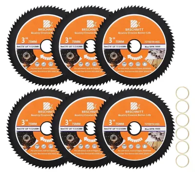 Image de Scie circulaire HSS, 75 mm, 72 dents, alésage de 11,12 - 9,5 mm, lot de 6, pour bois, métal et plastique