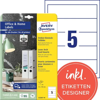 Obrázok produktu pre AVERY Zweckform C32267-10 50 AVERY Zweckform Einsteck-Rückenschilder weiß für 5,0 cm Rückenbreite