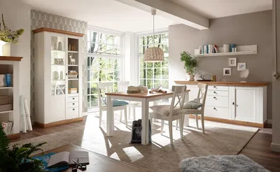 Immagine prodotto di Set sala da pranzo casa di campagna 312cm pino bianco / wotan quercia tavolo da pranzo credenza