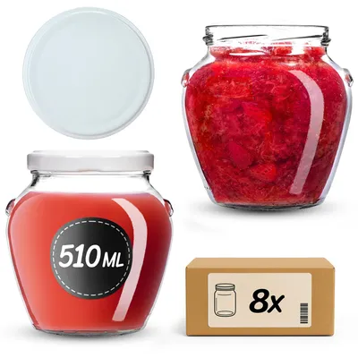 Produktbild von KADAX Einmachgläser 510 ml mit Schraubdeckel fi82mm, Schraubgläser mit Deckel, Einkochgläser, Sturzgläser zum Einkochen, Einmachglas (Weiß, 8 Stück)