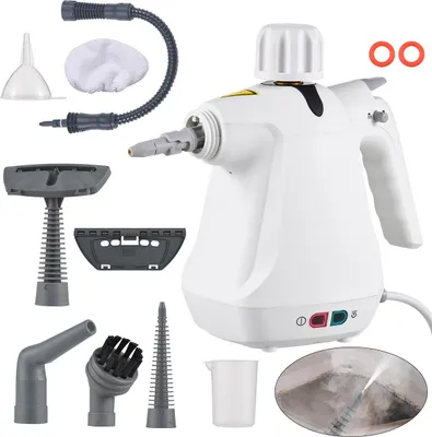 Produktbild von Dampfreiniger Weiß 1000W, Hochdruck, 3.0 Bar Handdampfreiniger, mit 10-teiligem Zubehör für Boden, Glas & Polster