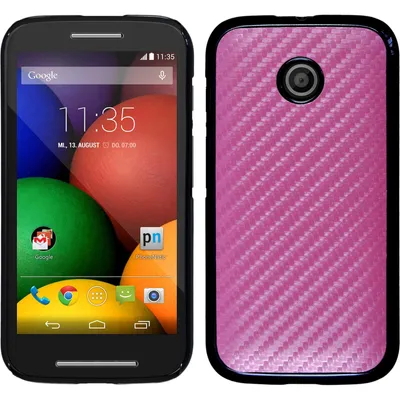 Produktbild von PhoneNatic Case kompatibel mit Motorola Moto E - Hülle pink Carbonoptik Hard-case + 2 Schutzfolien