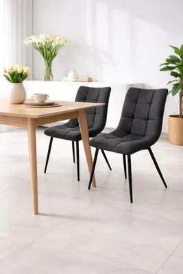 Produktbild von Esszimmerstuhl 2er Set gepolstert Stoff Stahlbeine bequem modern 50cm Sitzhöhe