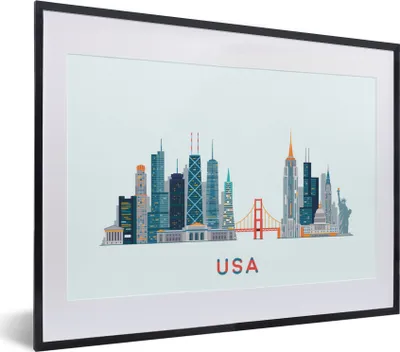 Produktbild von MuchoWow® MuchoWow® Gerahmtes Poster USA - Skyline - Freiheitsstatue 40x30 cm - Poster mit zchwarzem Bilderrahmen - Bilderrahmen - Poster im Rahmen