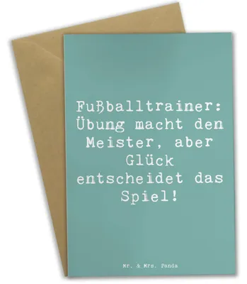 Produktbild von Mr. & Mrs. Panda Grußkarte Spruch Fußballtrainer Erfolgskick - Meeresbrise - Geschenk, genesungskarte, einladungskarten, Mannschaft, Spielfeld, Geschenke für Berufstätige