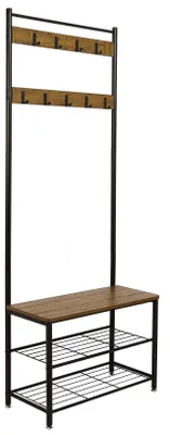 Kleiderständer industriell, mit Schuhregal, 70x32x175 cm, braun
