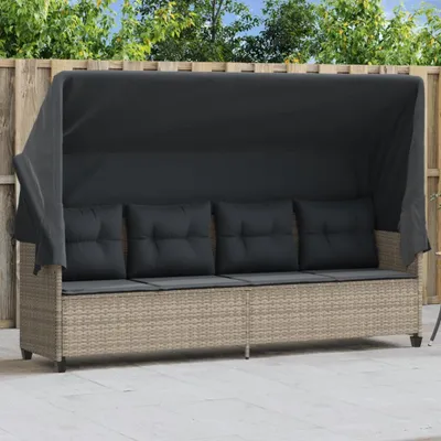 Produktbild von CLORIS Sonnenliege mit Dach und Kissen Hellgrau Poly Rattan 2024