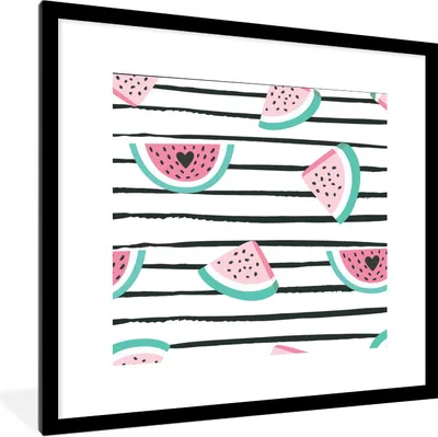 Produktbild von MuchoWow® Gerahmtes Poster Sommer - Wassermelone - Herzen 40x40 cm - Poster mit Schwarzem Bilderrahmen Wandposter Rahmen Foto Bilder - Poster - Plakat im Rahmen