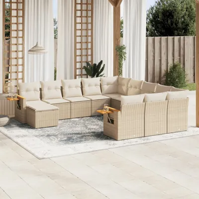 Produktbild von 11-tlg. Garten-Sofagarnitur mit Kissen Beige Poly Rattan 3259608