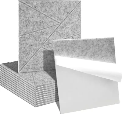 Immagine prodotto di Pannelli acustici TolleTour 12 stuks Pannelli fonoassorbenti autoadesivi a triangolo quadrato Pannello murale ad alta densità Grigio chiaro