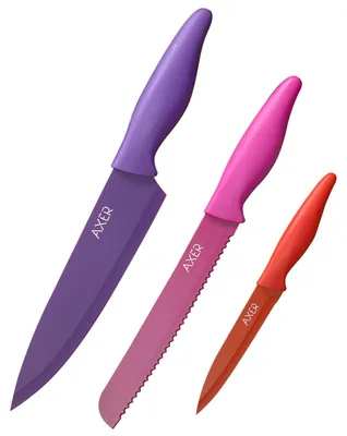 Produktbild von Küchenmesser-Set 3-teilig Axer Edelstahl bunt, scharf, Modell-Nr