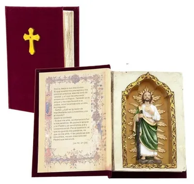 Buch des Hl. Judas Thaddäus, Harz, handbemalt, 13x4x17 cm