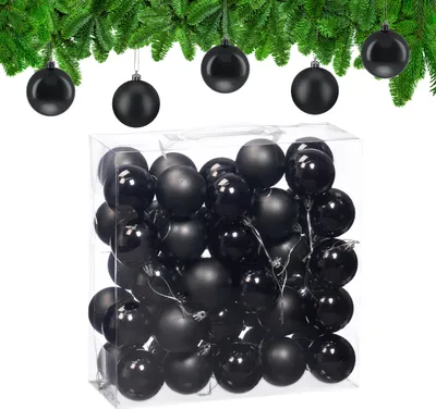 Image de Lot de 50 boules de Noël Relaxdays, décorations de Noël, mates et brillantes, boules de sapin ∅6 cm, décorations pour sapin de Noël, noir