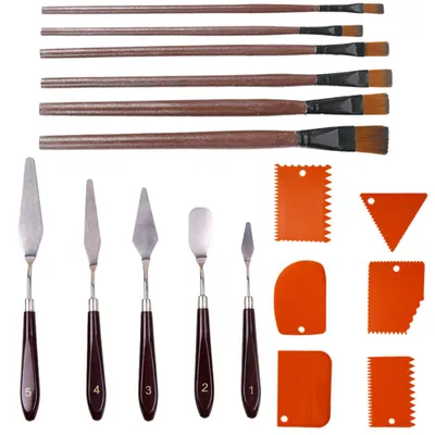 Texturpasten-Set: 5 Palettmesser, 6 Spachtel, 6 Malstifte