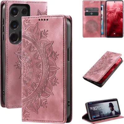 Produktbild von Mandala Handyhülle für Samsung Galaxy S24 Ultra RFID Schutz Klapphülle Case Cover Design Schutzhülle Farbe: Rosa