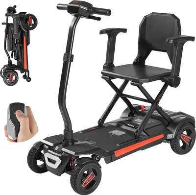 Immagine prodotto di VEVOR scooter elettrico pieghevole a 4 ruote, scooter di mobilità per adulti e anziani, scooter di mobilità per anziani con telecomando, tasti NFC e 15 km di autonomia, capacità di carico di 120 kg, sedia a rotelle da viaggio all-terrain