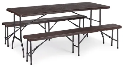 Obrázek produktu pro MultiGarden Skládací cateringová sada, stůl 180 cm + 2 lavice, hnědá