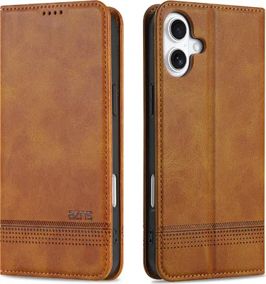 Image de coque pour iPhone 16 Plus, portefeuille avec fermeture magnétique et support, coque en cuir pour iPhone 16 Plus Marron
