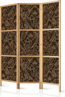 Zdjęcie produktu dla Parawan japoński Kwiaty 135x172 cm 3-częściowy brązowy