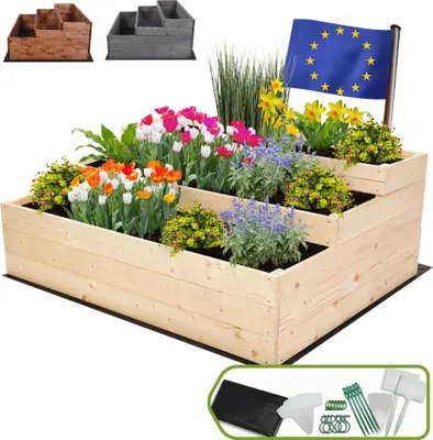 Produktbild von MODO24 Hochbeet Holz, Pflanzkasten, Massivholz, Kiefer, Kräuterbeet, Blumenkasten, Garten, Terrasse, 45x117x93 cm, Natur, ZP07
